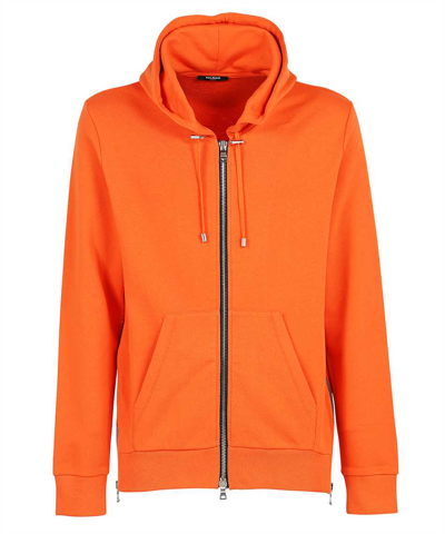 Shop Balmain Printed Zipped Hoodie In Orange