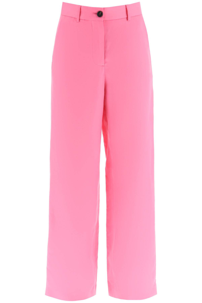 Shop Msgm Linen Blend Trousers In Multi-colored