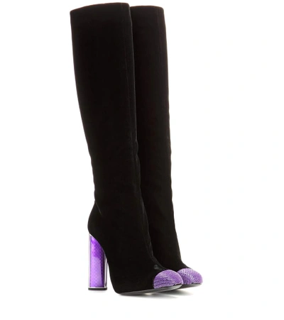 Tom Ford Embellished Velvet Knee-high Boots In Black