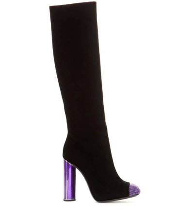 Embellished velvet knee-high boots