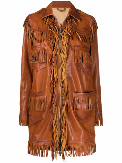 Shop Dsquared2 Women's  Brown Leather Outerwear Jacket