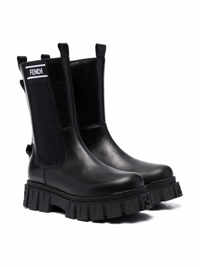 Shop Fendi Girls  Black Leather Ankle Boots