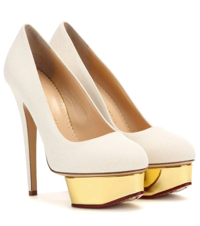 Shop Charlotte Olympia Dolly Canvas Platform Pumps In Saed