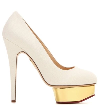 Shop Charlotte Olympia Dolly Canvas Platform Pumps In Saed