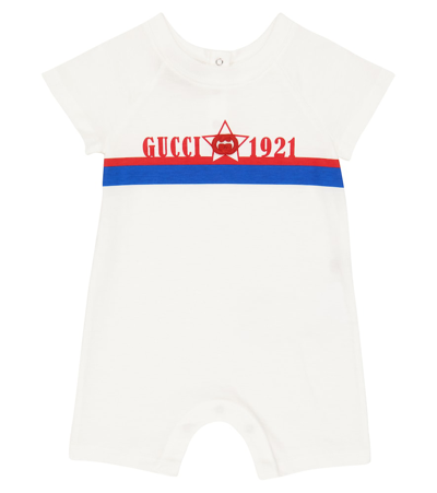 Shop Gucci Baby Sylvie Stripe Jersey Romper In White/multicolor