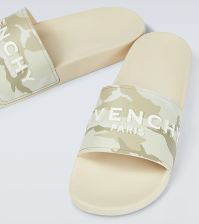 Shop Givenchy Camouflage Rubber Slides In Beige/brown