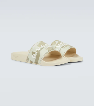Shop Givenchy Camouflage Rubber Slides In Beige/brown