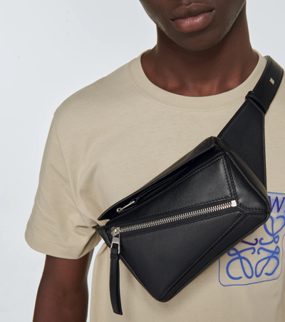 Shop Loewe Puzzle Mini Leather Belt Bag In Black