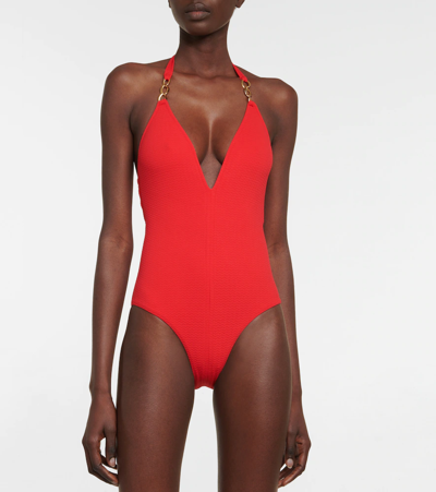 Melissa Odabash Naples Halterneck Swimsuit In Mazy Red