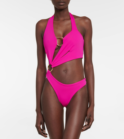 Louisa Ballou Ring-detail Cutout Swimsuit In Neon Fuschia