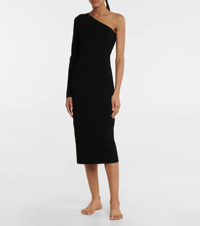 Shop Victoria Beckham Vb Body One-shoulder Midi Dress In Black