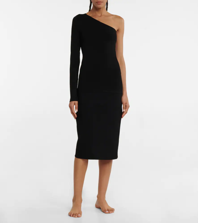 Shop Victoria Beckham Vb Body High-rise Knit Midi Skirt In Black