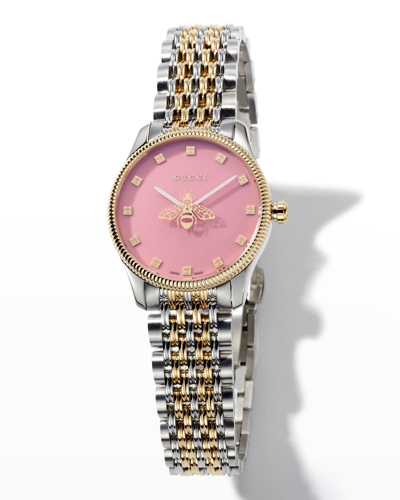 Shop Gucci 29mm Pink Dial Two-tone Steel Bracelet Watch
