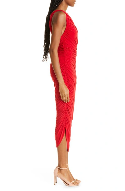 Shop Norma Kamali Diana Asymmetric One-shoulder Midi Dress In Red