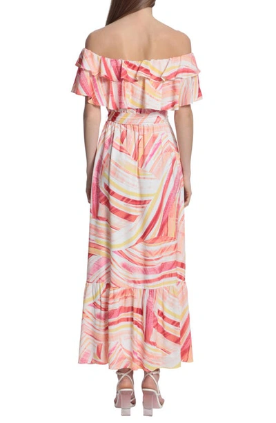 Shop Donna Morgan For Maggy Mix Stripe Off The Shoulder Maxi Dress In Soft White/ Coral