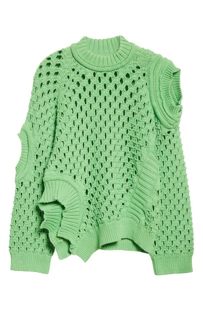 Shop Stella Mccartney Big Stitch Asymmetric Cotton Blend Sweater In 3801 Green Fluo