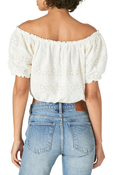 Shop Lucky Brand Off The Shoulder Lace Crop Top In White