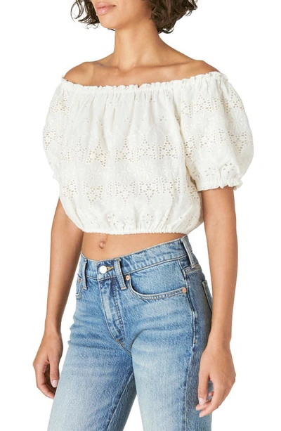 Shop Lucky Brand Off The Shoulder Lace Crop Top In White