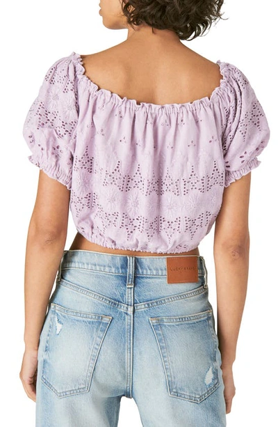 Shop Lucky Brand Off The Shoulder Lace Crop Top In Fair Orchid
