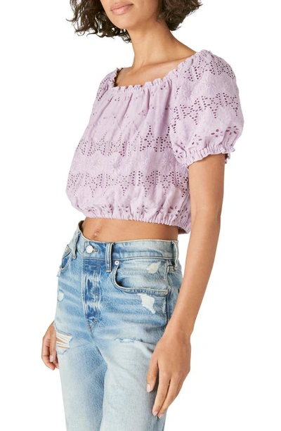 Shop Lucky Brand Off The Shoulder Lace Crop Top In Fair Orchid