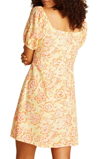 Shop Billabong X Wrangler Far & Away Floral Print Puff Sleeve Cotton & Linen Dress In Sol Rider