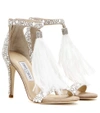 Jimmy Choo Viola 100 Embellished Suede Sandals In White
