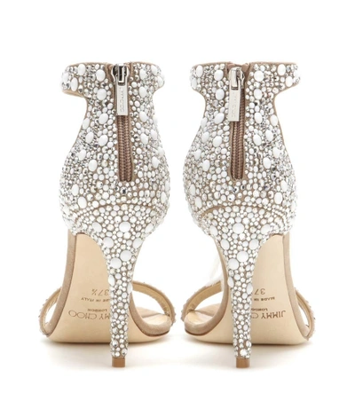 Shop Jimmy Choo Viola 100 Embellished Suede Sandals In White