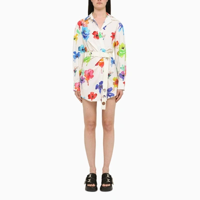 Shop Off-white Floral Shirt Dress In Multicolor