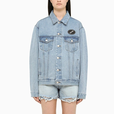 We11 Done We11done Logo Patch Faded Denim Jacket In Light Blue
