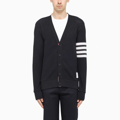 Shop Thom Browne Navy Cardigan With 4-bar Details In Blue
