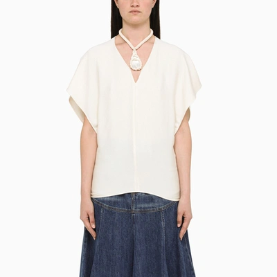 Shop Chloé Ivory-coloured Silk Short Sleeve Top In White