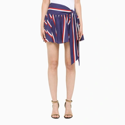 Shop Balmain Pleated Mini Skirt With Red And Blue Stripes In Multicolor