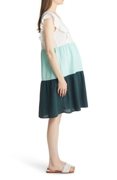 Angel Maternity Color Block Tiered Maternity/nursing Dress In Green