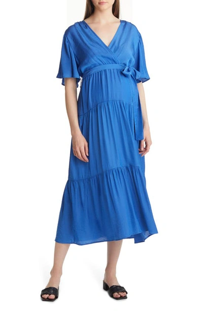 Shop Angel Maternity Crossover Faux Wrap Maternity Maxi Dress In Cobalt