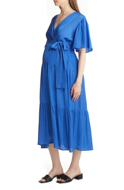 Angel Maternity Crossover Faux Wrap Maternity Maxi Dress In Cobalt