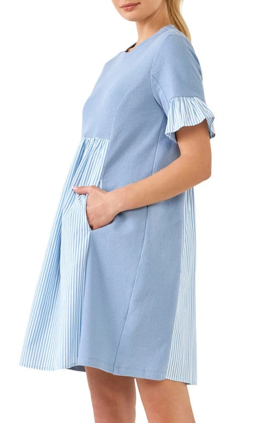 Shop English Factory Stripe Knit Dress In Blue