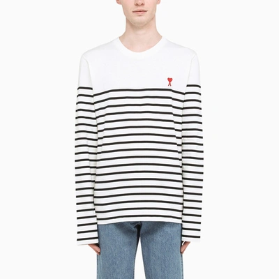 Shop Ami Alexandre Mattiussi Ami De Coeur Striped Long Sleeve T-shirt In White