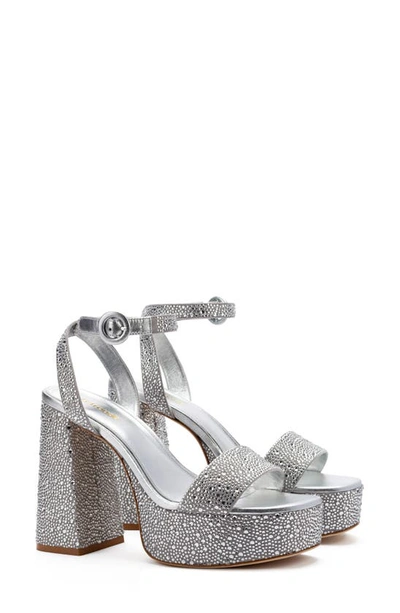 Shop Larroude Dolly Ankle Strap Platform Sandal In Silver Crystal