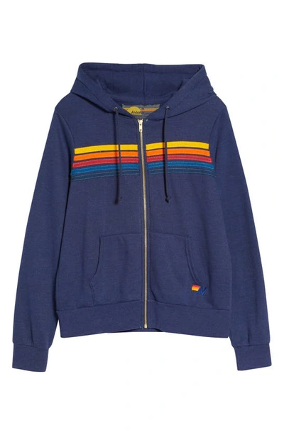 Aviator Nation 5 Stripe Zip Up Hoodie Navy In Navy