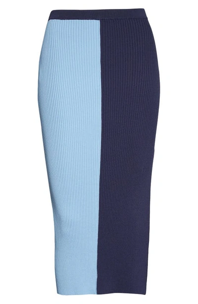 Shop Staud Lorraine Colorblock Rib Midi Skirt In Navy/ Sky