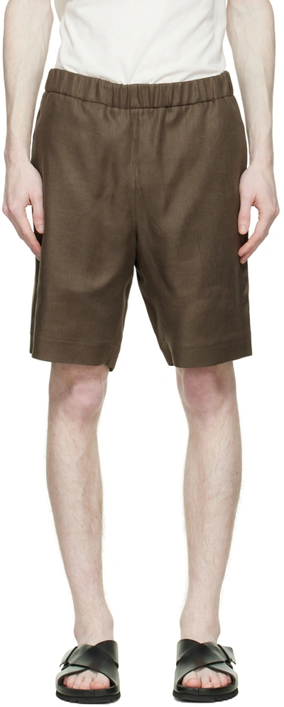 Shop Agnona Brown Linen Pyjama Shorts In M75 Cacao