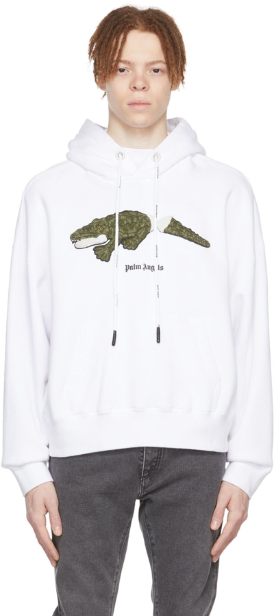 Shop Palm Angels White Cotton Hoodie In White/green