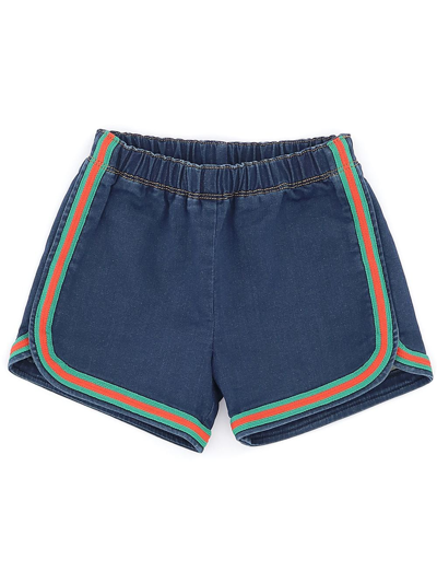 Shop Gucci Stripe-trim Denim Shorts In Blue