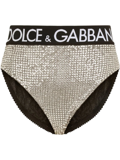 Dolce & Gabbana High-waisted Crystal-embellished Briefs In Black