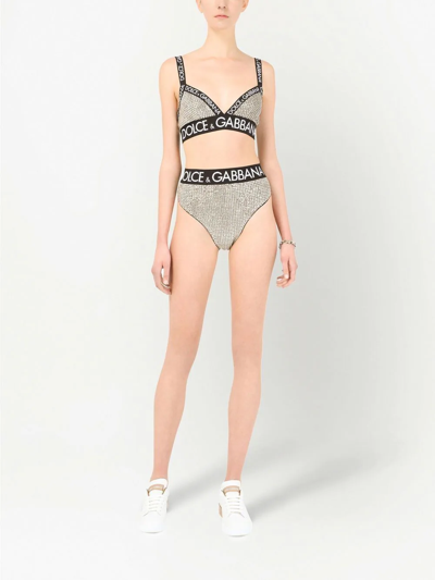 Shop Dolce & Gabbana High-waisted Crystal-embellished Briefs In Black