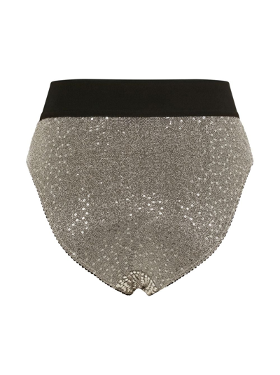 Shop Dolce & Gabbana High-waisted Crystal-embellished Briefs In Black