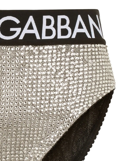 Shop Dolce & Gabbana High-waisted Crystal-embellished Briefs In Black