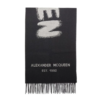 Shop Alexander Mcqueen Graffiti Scarf 45x18 In Black Ivory