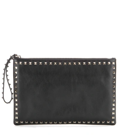 Rockstud leather clutch