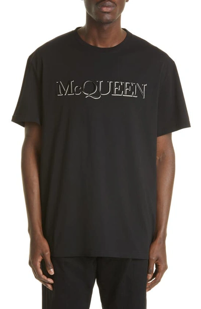 Shop Alexander Mcqueen Embroidered Logo T-shirt In Black/ Mix